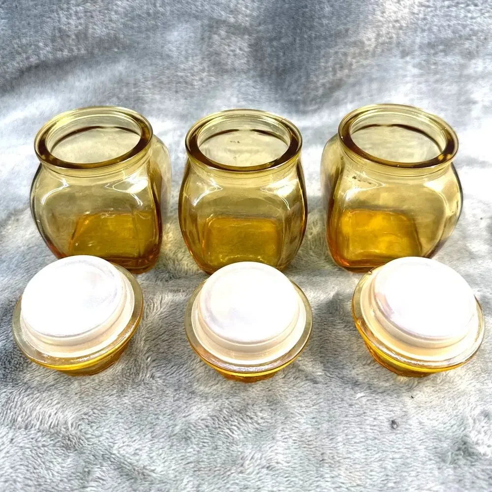 Vintage Lot of 5 Wheaton Amber Glass Spice Jars Shaker Inserts 3 Inch Original